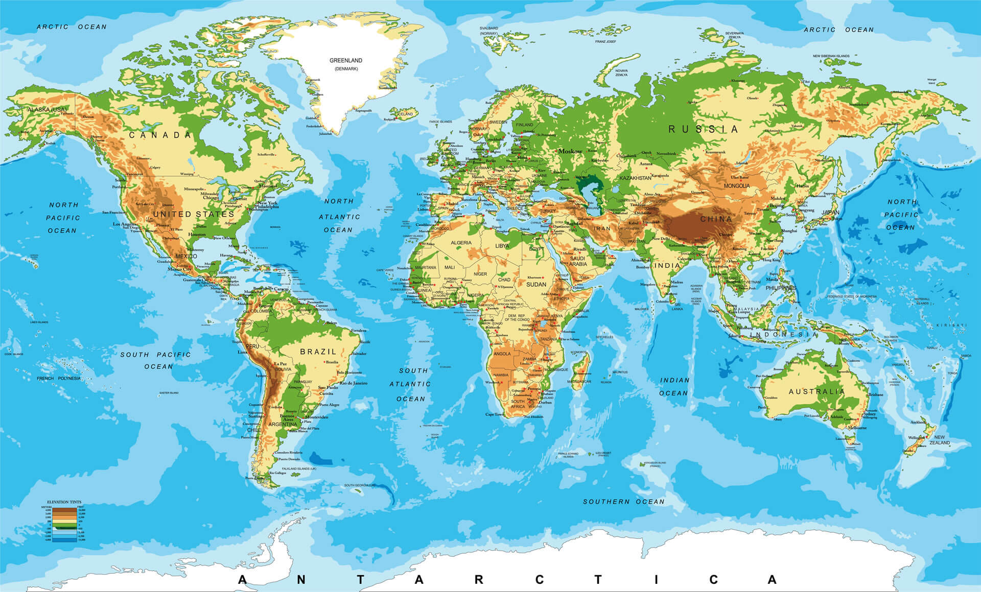 Africa Physical Map and The World